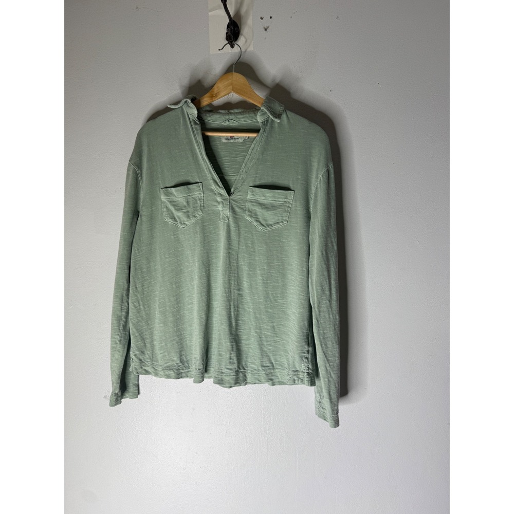 Vineyard Vines Womens Sage Green Slub Cotton V-Neck Long Sleeve Top Size S
